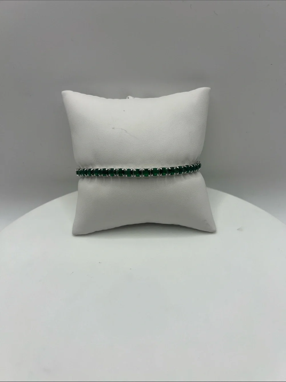 148. Emerald Green Tennis Bracelet White Gold Plated 6 3/4”